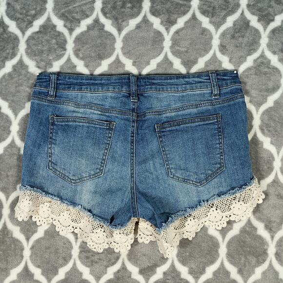 Cutoff Denim Shorts Lace Trim Women Size 31 Blue Cowgirl Western Old Jade - Picture 2 of 10